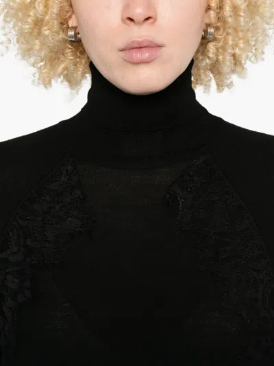 Liu •jo Lace-insert Turtleneck Sweaters In Black
