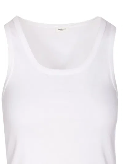 Saint Laurent Crewneck Scoop Neck Sleeveless Plain Pattern Top In White