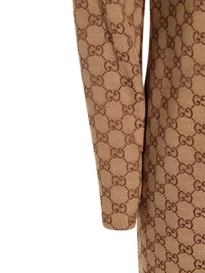 Gucci Gg Canvas Long-sleeve Mini Dress In Brown