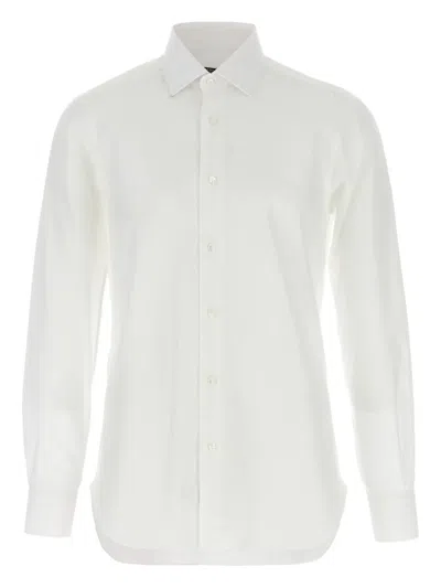 Barba Napoli Honeycomb-pattern Cotton Shirt In White