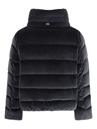 Herno Velvet Quilted Drawstring High Collar Jacket In Black