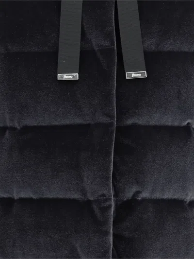 Herno Velvet Quilted Drawstring High Collar Jacket In Black
