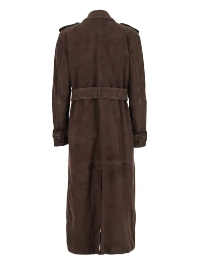 束腰双排扣绒面皮外套