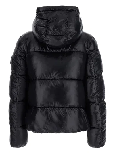 Save The Duck Biddy Black Down Jacket With Hood And Logo Patch On The Sleeve In Tech Fabric Man In Black