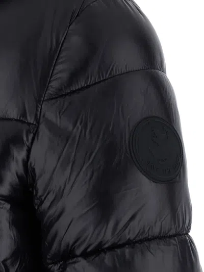 Save The Duck Biddy Black Down Jacket With Hood And Logo Patch On The Sleeve In Tech Fabric Man In Black