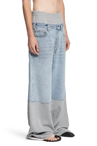 Balenciaga Men Light Blue Jeans With Fleece Inserts And Logo Lettering On The Front In Cotton And De In Blue