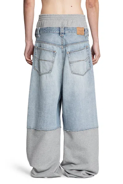 Balenciaga Men Light Blue Jeans With Fleece Inserts And Logo Lettering On The Front In Cotton And De In Blue