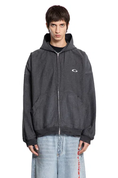 Balenciaga Men Grey Sweatshirt With Fixed Hood And Logo Detail On The Front In Cotton Man In Gray