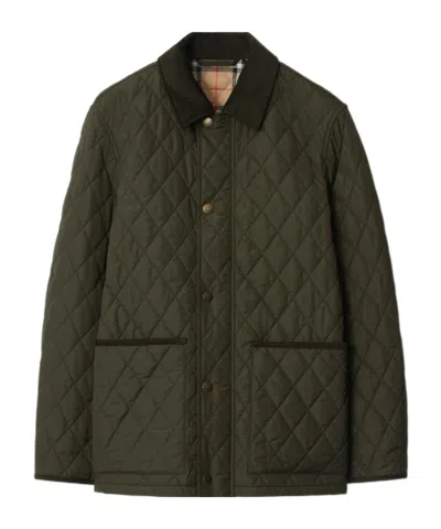 Burberry Padded Corduroy-trimmed Quilted Shell Jacket In Green
