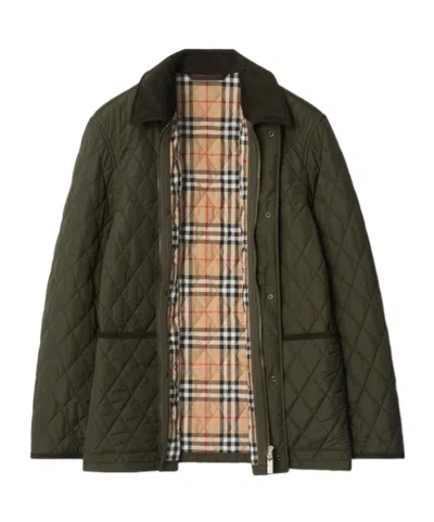 Burberry Padded Corduroy-trimmed Quilted Shell Jacket In Green