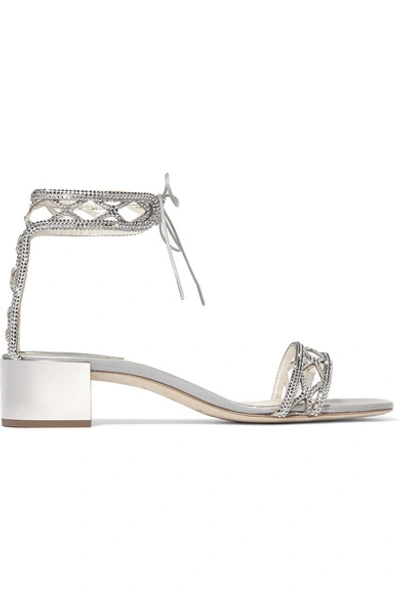 René Caovilla Crystal-studded 40mm Ankle-tie Sandal, Silver In Silver/chrome