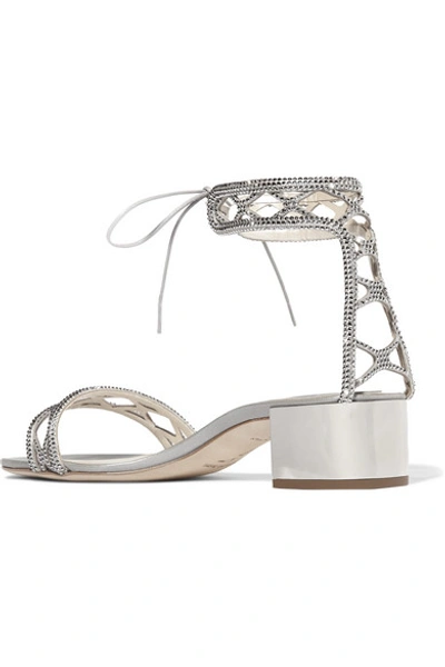 Shop René Caovilla Crystal-embellished Satin Sandals