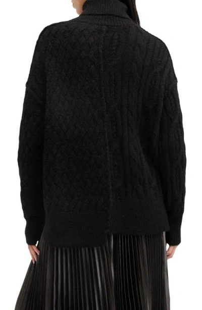 Allsaints Varla Turtleneck Cable Alpaca Blend Sweater In Black
