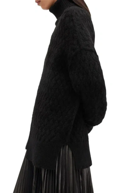 Allsaints Varla Turtleneck Cable Alpaca Blend Sweater In Black