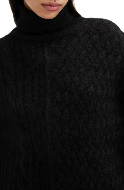 Allsaints Varla Turtleneck Cable Alpaca Blend Sweater In Black