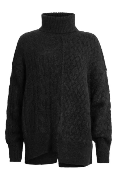 Allsaints Varla Turtleneck Cable Alpaca Blend Sweater In Black