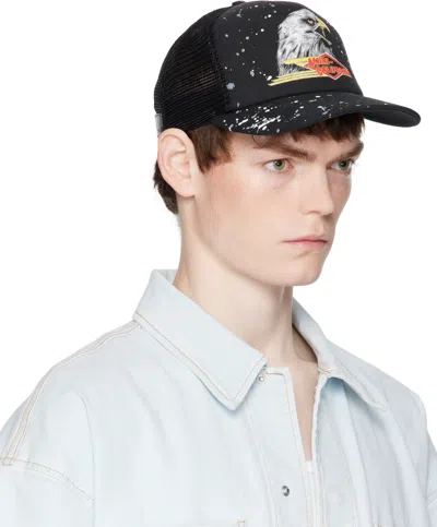 Amiri Paint-splattered Printed Padded Cotton-canvas And Mesh Trucker Cap In Black