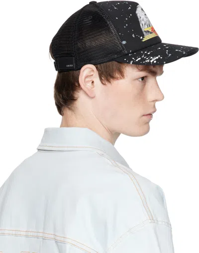 Amiri Paint-splattered Printed Padded Cotton-canvas And Mesh Trucker Cap In Black