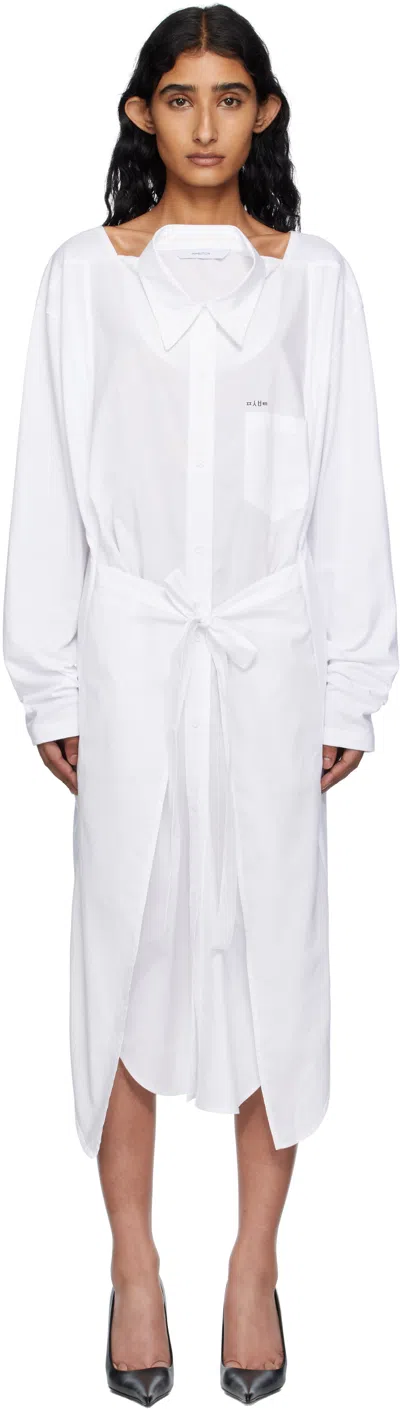 Pushbutton White Movable Collar Wrap Midi Dress In White