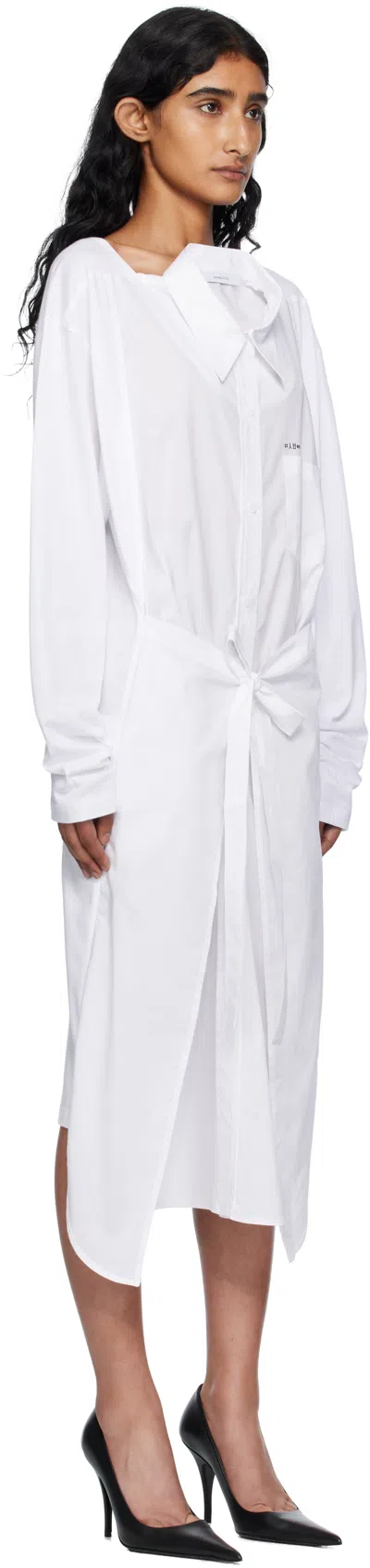 Pushbutton White Movable Collar Wrap Midi Dress In White