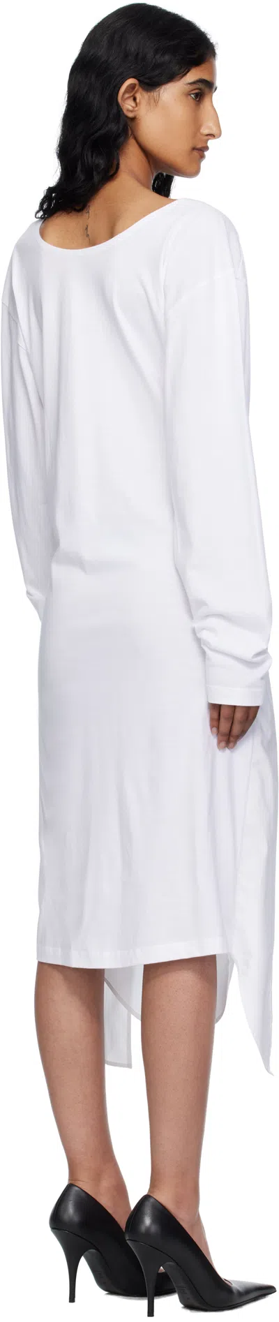 Pushbutton White Movable Collar Wrap Midi Dress In White