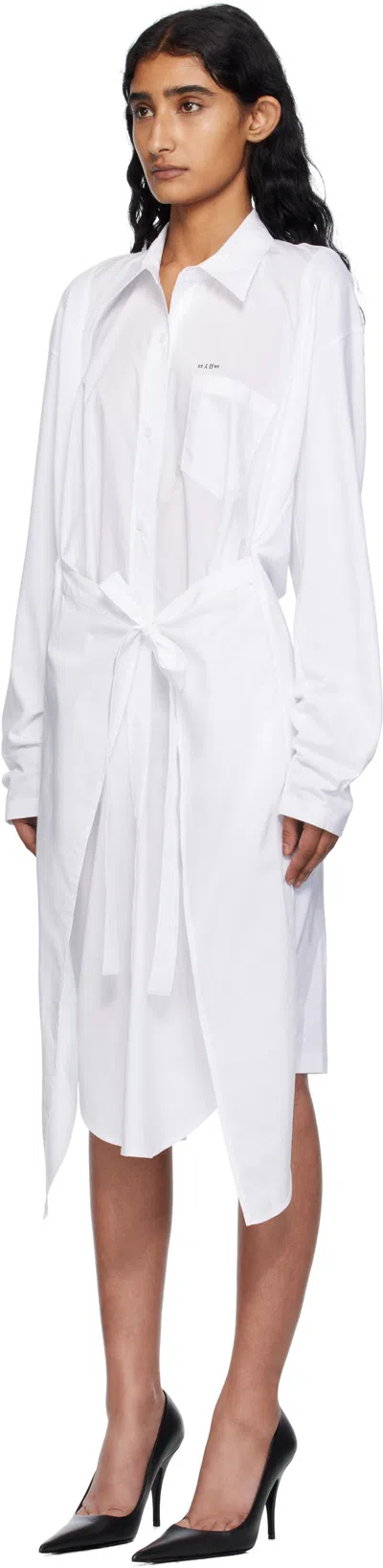 Pushbutton White Movable Collar Wrap Midi Dress In White