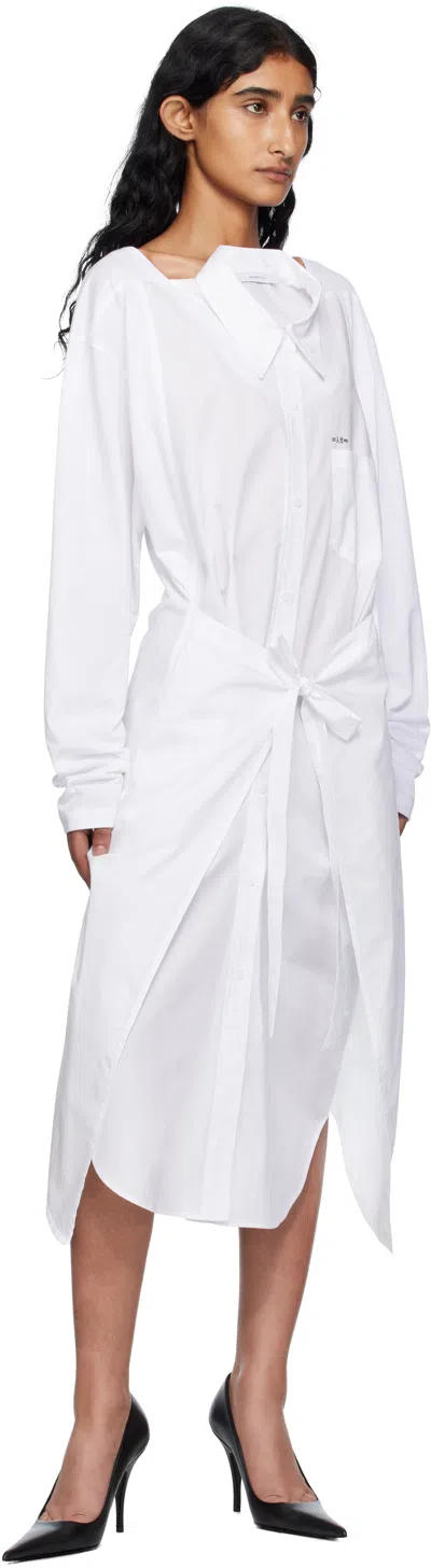 Pushbutton White Movable Collar Wrap Midi Dress In White