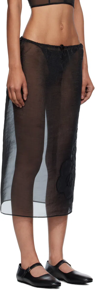 Cecilie Bahnsen Bambi Floral-embroidered Midi Skirt In Black