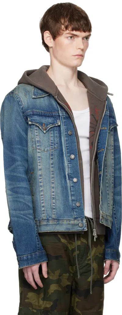 Cout De La Liberte Blue Johnny Twisted Denim Trucker Jacket In Blue