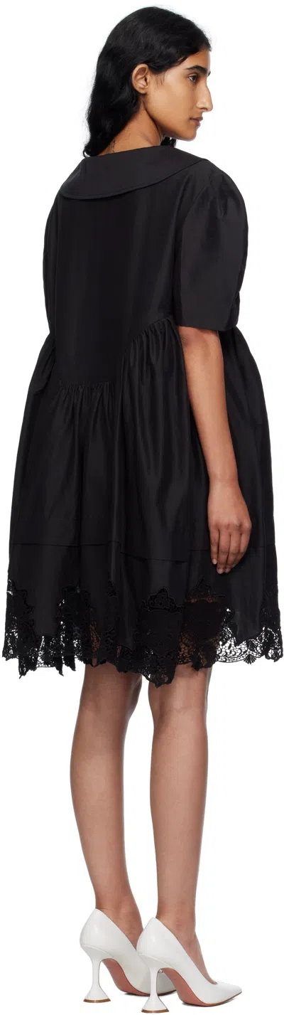 Pushbutton Black Lace Hem Puff Minidress In Black