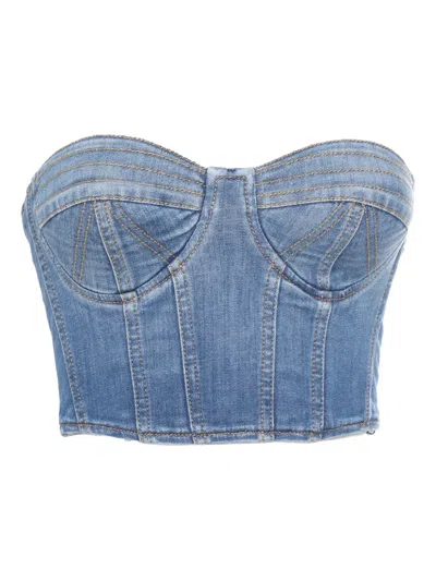 Elisabetta Franchi Denim Top In Blue