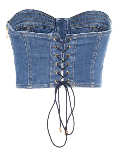 Elisabetta Franchi Denim Top In Blue