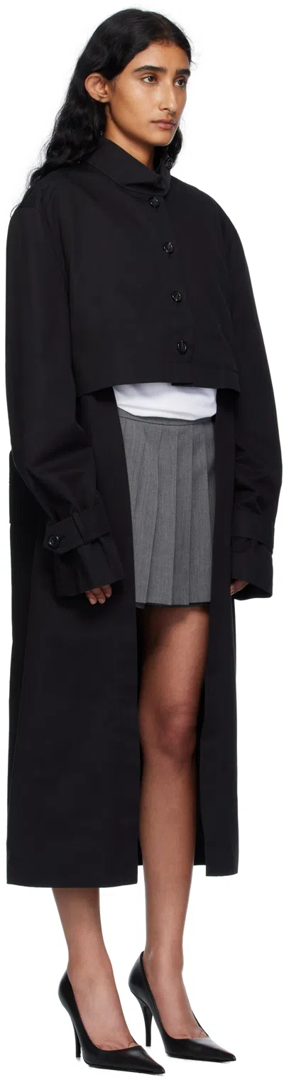 Pushbutton Black Front Cropped Coat In Black
