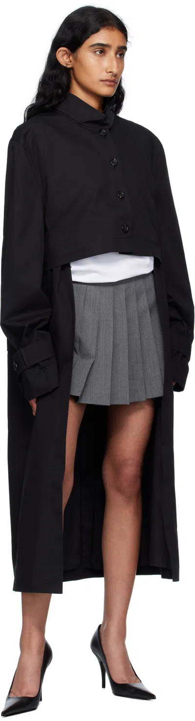 Pushbutton Black Front Cropped Coat In Black