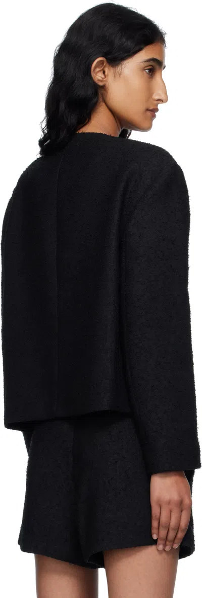 Pushbutton Black Collarless Tweed Jacket In Black