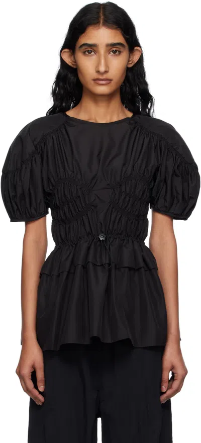 Cecilie Bahnsen Tech Fabric Brooklyn Top With Button Detail In Black