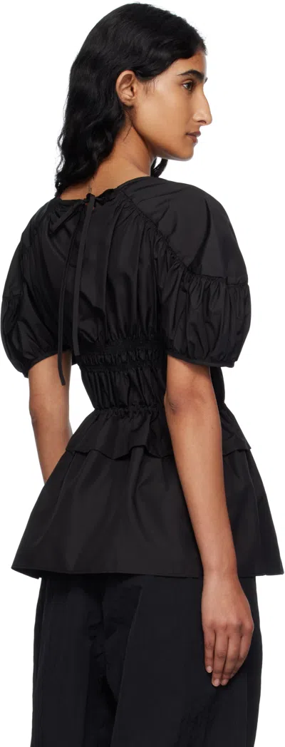 Cecilie Bahnsen Tech Fabric Brooklyn Top With Button Detail In Black