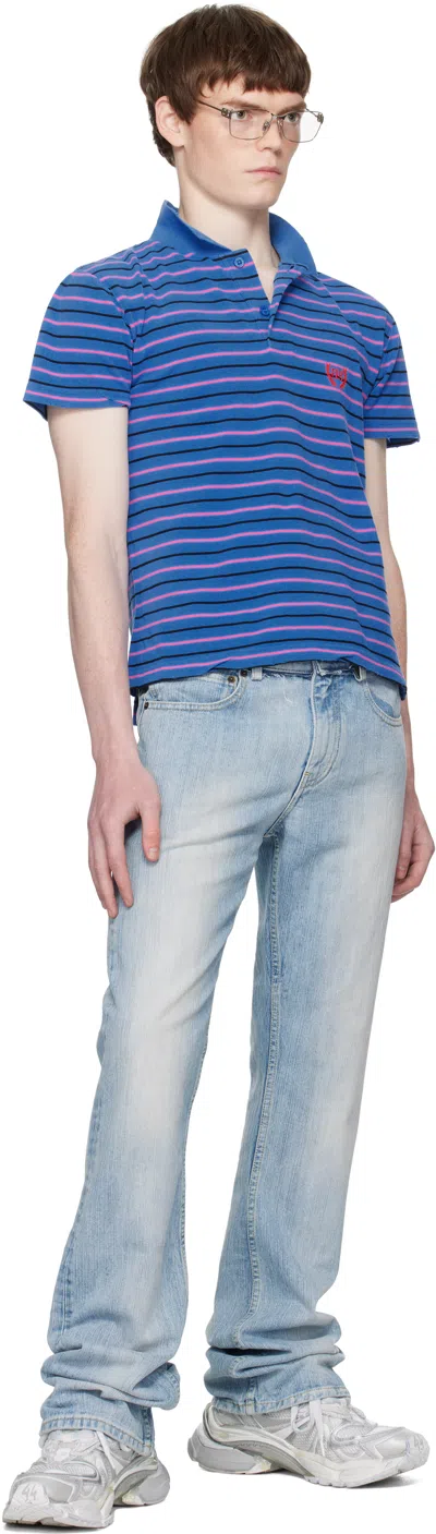 Balenciaga Laurel Regular Cotton Polo Shirt In Blue