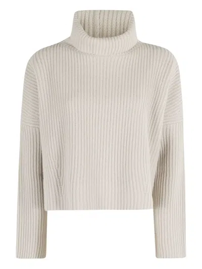 Roberto Collina Turtleneck Sweater With Wide Rib And Contrasting Stitching In White