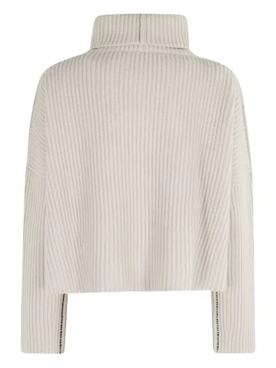 Roberto Collina Turtleneck Sweater With Wide Rib And Contrasting Stitching In White
