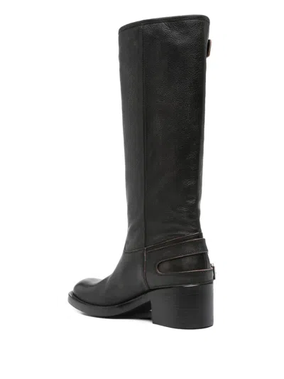 Chloé Dakota Burnished Leather Knee-high Moto Boots In Black