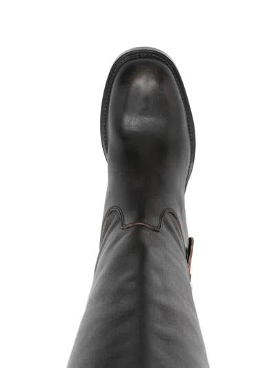 Chloé Dakota Burnished Leather Knee-high Moto Boots In Black