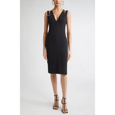 Versace Medusa Safety Pin Cutout Sleeveless Techno Cady Dress In Black