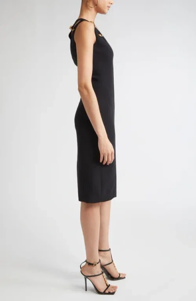 Versace Medusa Safety Pin Cutout Sleeveless Techno Cady Dress In Black