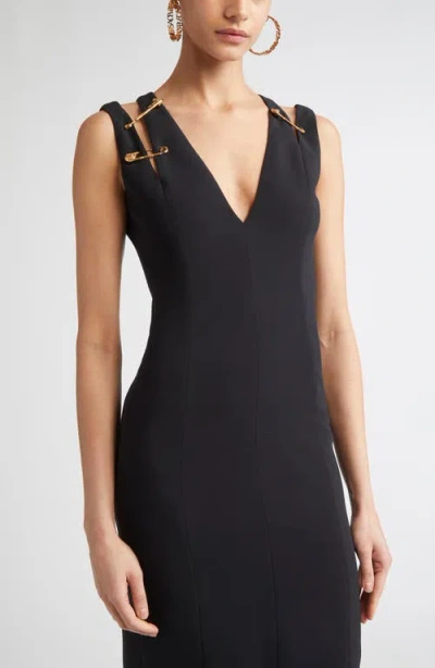 Versace Medusa Safety Pin Cutout Sleeveless Techno Cady Dress In Black