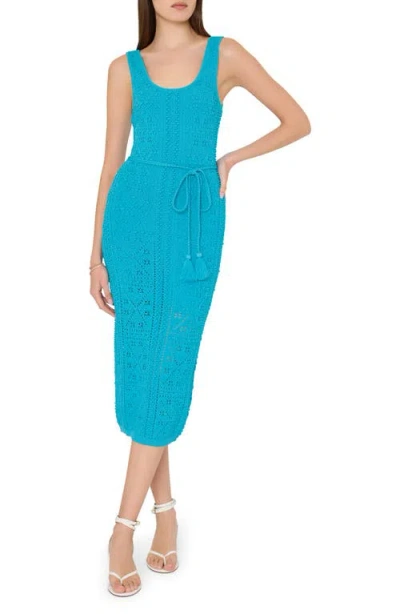 Milly Bubble Pointelle Knit Midi Dress In Blue