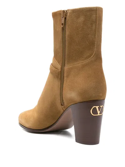 Valentino 75mm Leather Ankle Boots In Brown