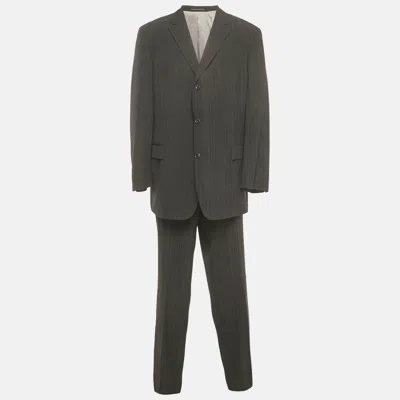 Pre-owned Hugo Boss Black Pinstriped Wool Regular Fit Suit 4xl