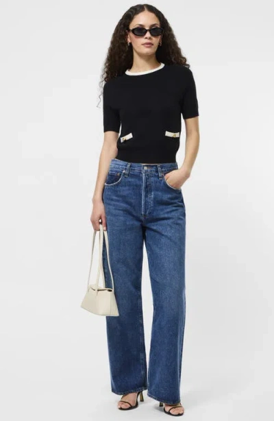 French Connection Babysoft Short Sleeve Sweater In Black