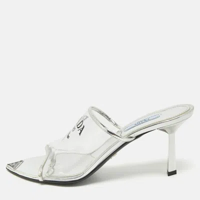 Pre-owned Prada Transparent Pvc Logo Print Slide Sandals Size 39